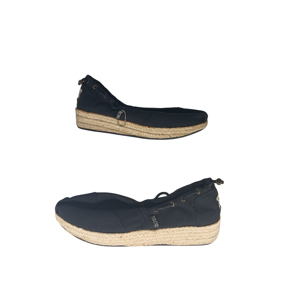 Skechers BOBS Luxe Big Dreamer 8 Black Espadrille Platform Memory Foam 34110